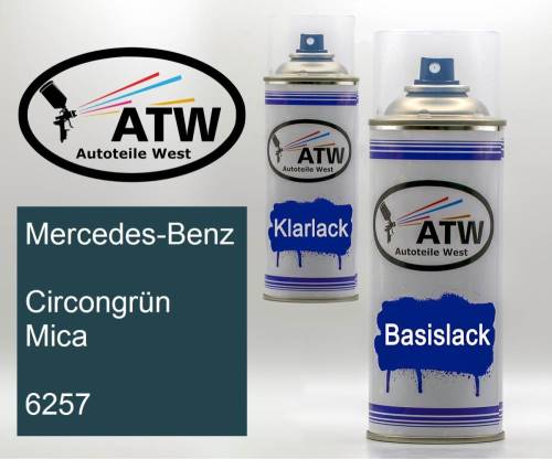 Mercedes-Benz, Circongrün Mica, 6257: 400ml Sprühdose + 400ml Klarlack - Set, von ATW Autoteile West.